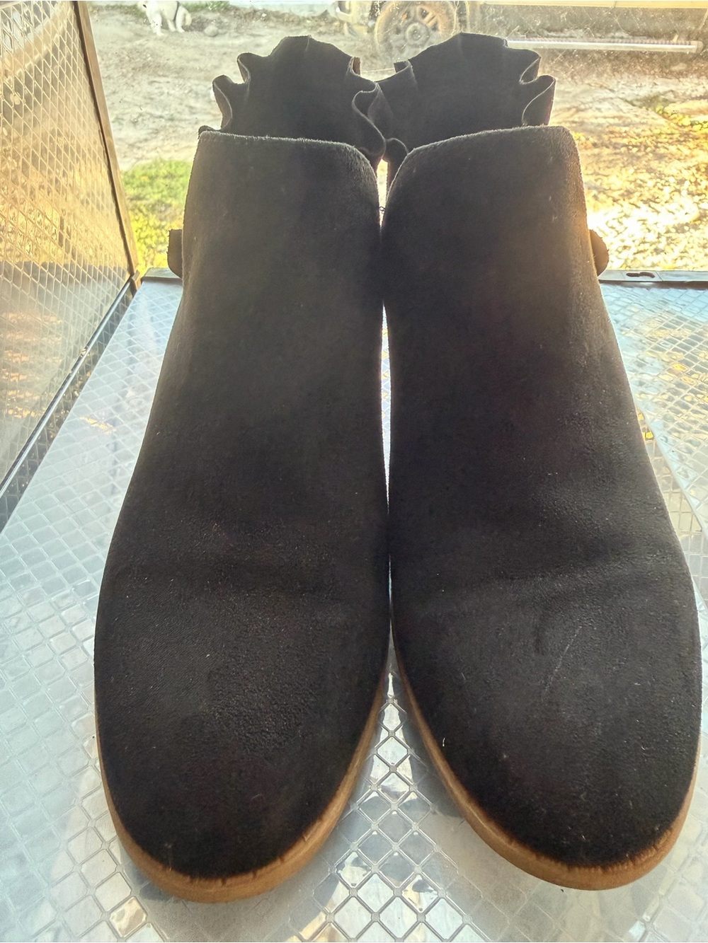 Fergalicious Black Suede Ruffle Ankle Booties